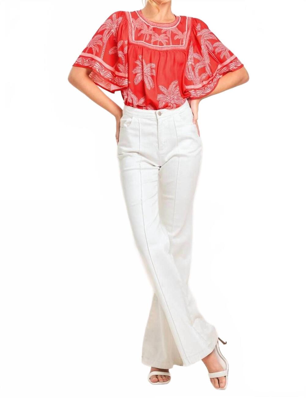NEW FLYING TOMATO printed woven top in red